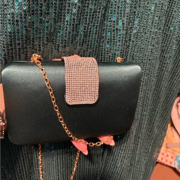 Green Clutch with gold Chain and Rhinestone Detail - Picture 1 of 3